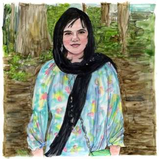 A portrait drawing of Maryam Azimi by Deborah Aschheim