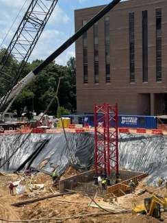 City Hall construction site with the base of the tower crane