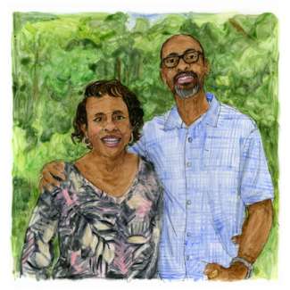 Artist rendering of Amin Davis and his mom Catherine