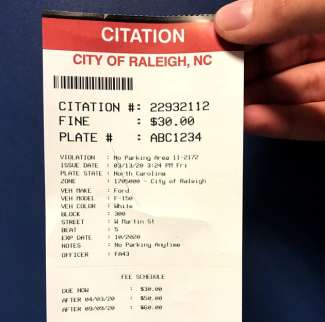 Photo of a Raleigh parking ticket