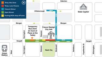 Detour map and direction map for Hargett Street