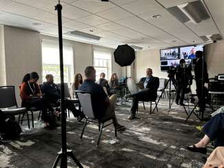 Classroom set up for an on camera interview