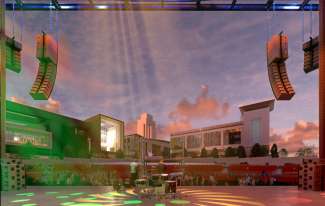 View toward a parking deck from a performance stage.