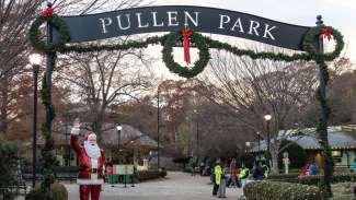 Pullen Park's entrance during holiday express