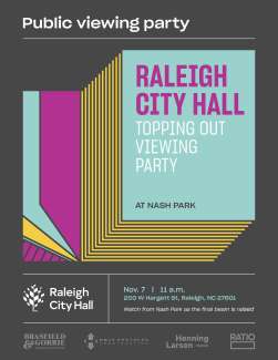 An image of an invite to watch the topping-out of City Hall - all information on image is in text on page 