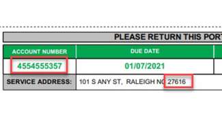 a screenshot of a water bill showing where to find your account number in top left corner under "Account Number"
