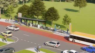 Rendering of new BRT bus station with integrated art