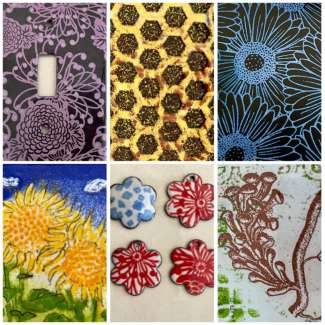 Examples of silkscreen enameling, Betty McKim