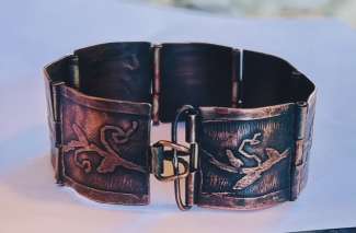 copper bracelet with organic vine design 