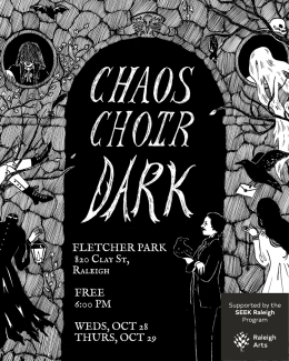 Black and white poster with spooky images