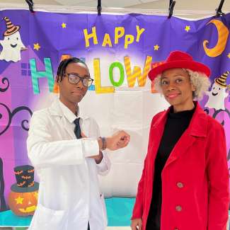 Visitor in costume at Transportation and Treats event
